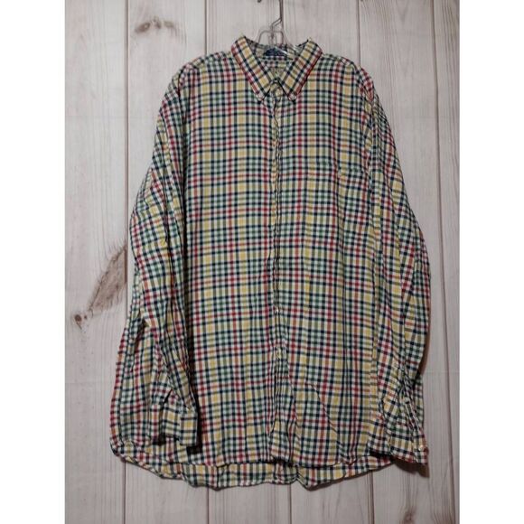 Cutter and Buck Shirt Men's 2x Tall Gingham Red Yellow Green Button Front Long S - Picture 1 of 8